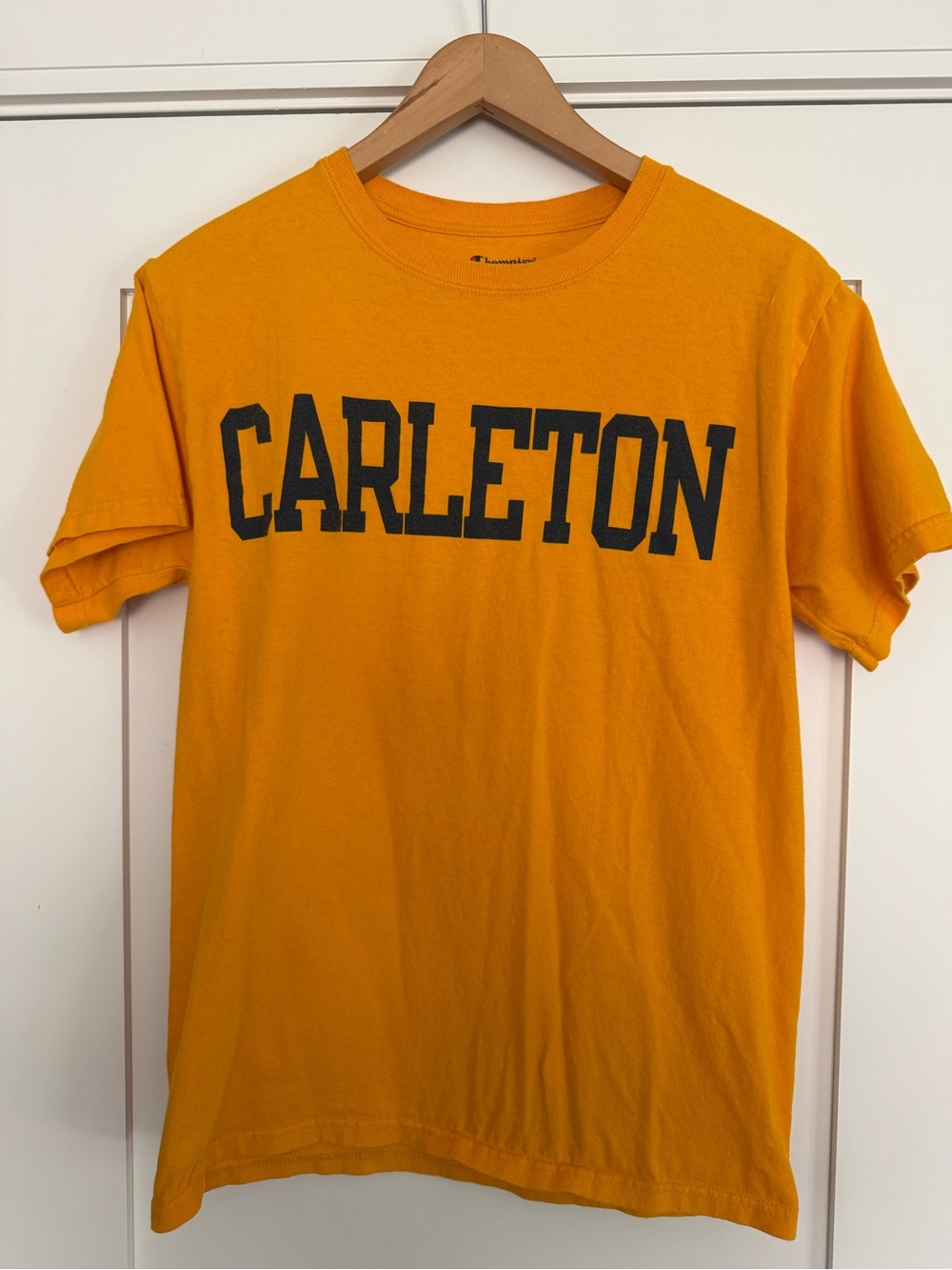Carleton College  Graphic Tee in Gold with Navy  Lettering Size Small